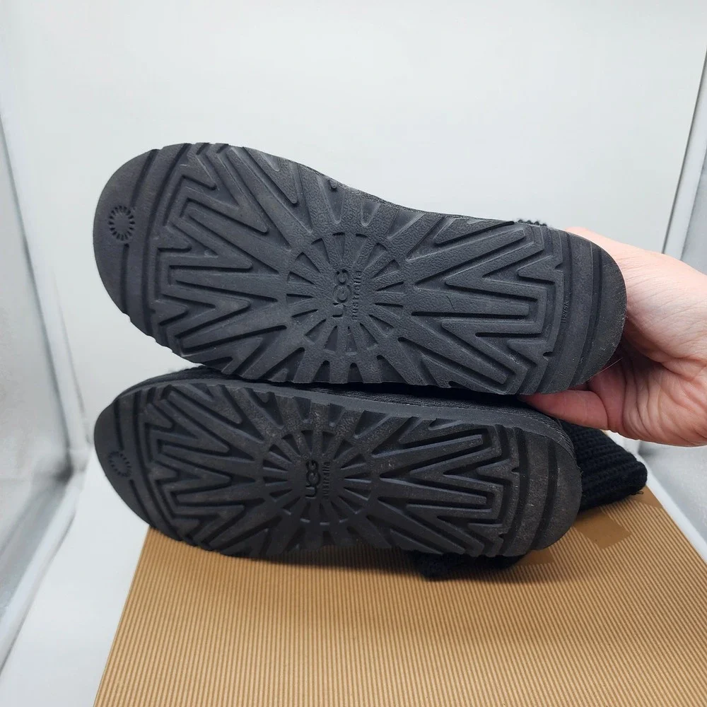 UGG Australia Classic Cardy Boots Women 6 Black Wool Blend Knit Tall Button